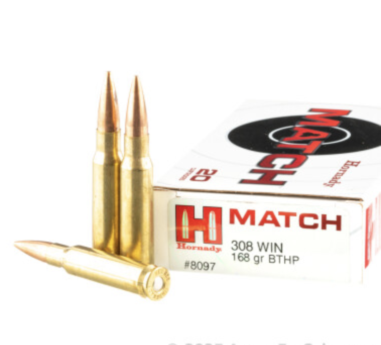 200 Rounds of 168gr HPBT .308 Win Ammo by Hornady Match