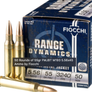 50 Rounds of 55gr FMJBT M193 5.56x45 Ammo by Fiocchi